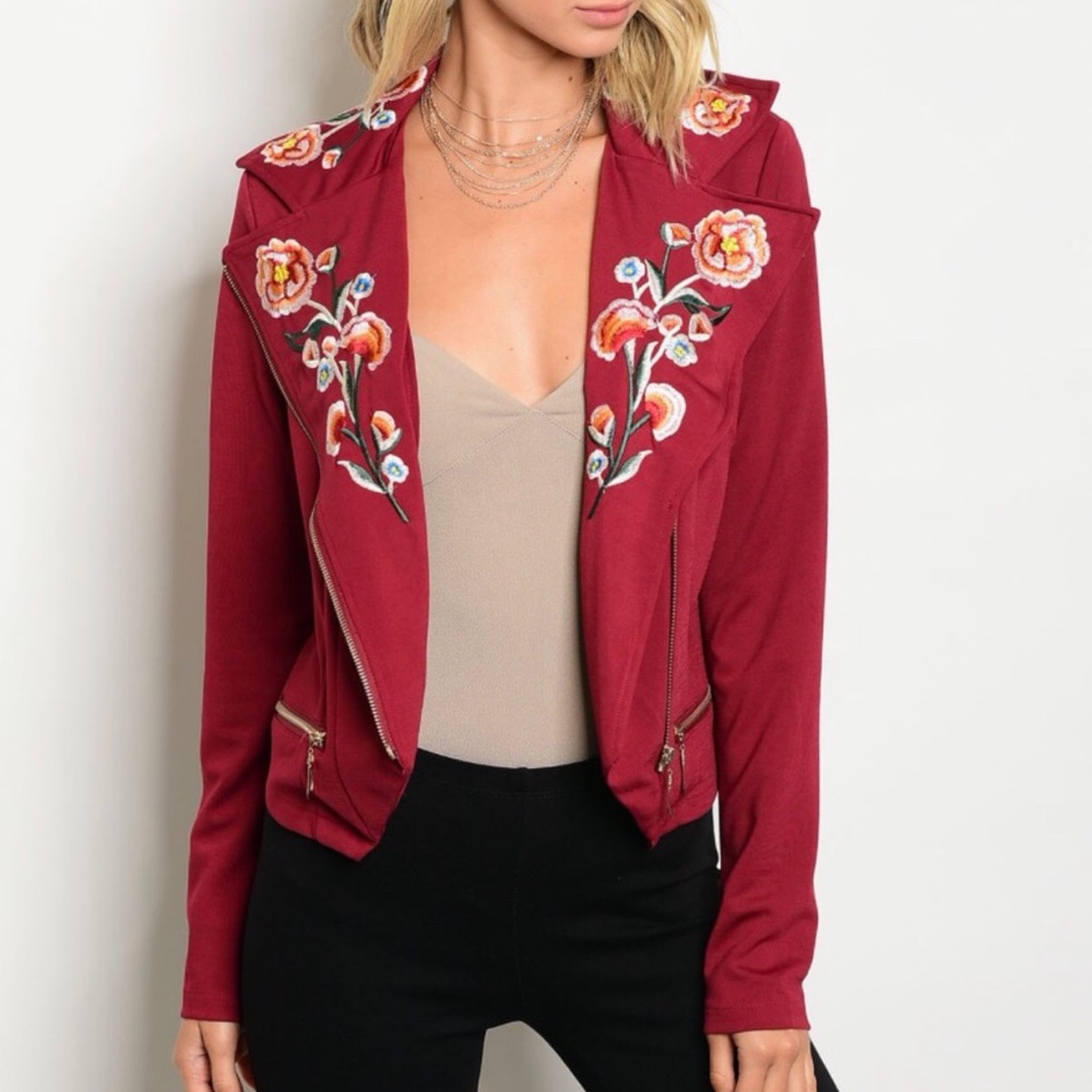 Burgundy floral jacket